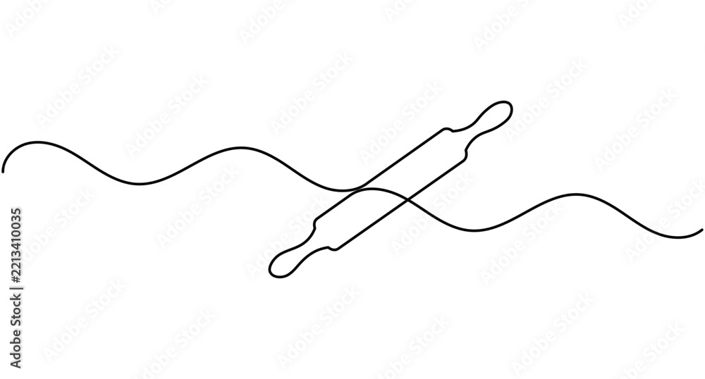 Obraz premium Rolling pin continuous one line drawing minimalist kitchen baking editable stroke vector illustration