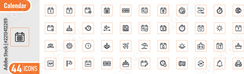 Calendar icons collection outline vector set featuring scheduling date planner agenda appointment reminder deadline and event symbols