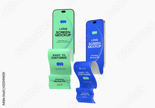 Dual Smartphone Long Screen Mockup with Curved Display