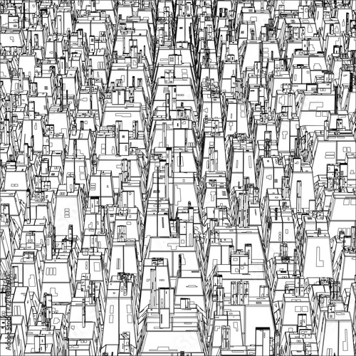 Urban City Of Skyscrapers Panorama Vector. Megalopolis City Landscape View. Illustration Of Construction Isolated On White Background.