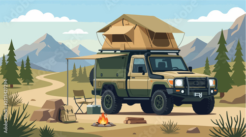 Offroad Camper Setup Mountain Camping