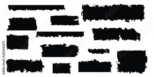 Brush stroke censorship bar set. Black and redacted blocks for confidential text and secret document background. 
