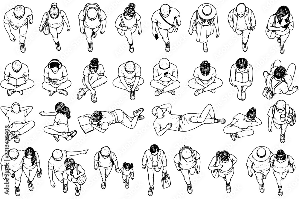 Fototapeta premium Architectural People Plan Vector Pack – Top View Minimal Human Illustration
