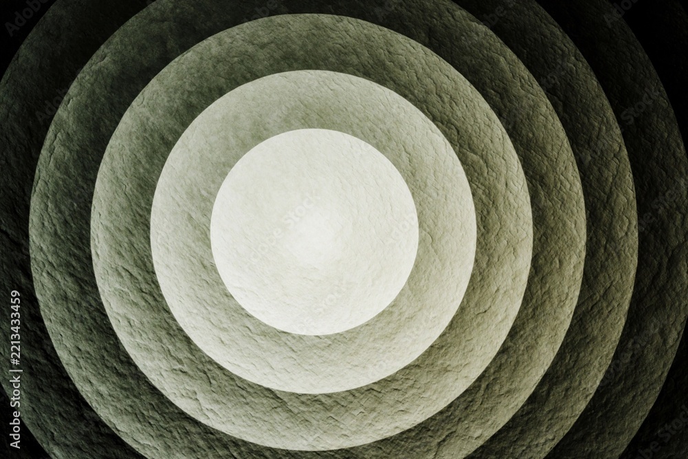 Fototapeta premium Abstract background with concentric circle patterns, textured effects. Dark to light gradient creates radial symmetry in geometric design. Minimalist circular shapes overlap to form elegant visual