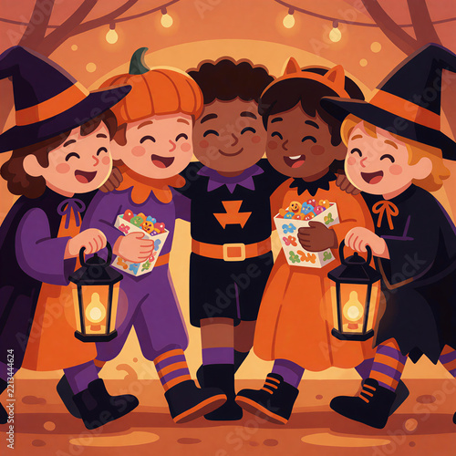 Diverse Group of Children Celebrating Halloween in Unity