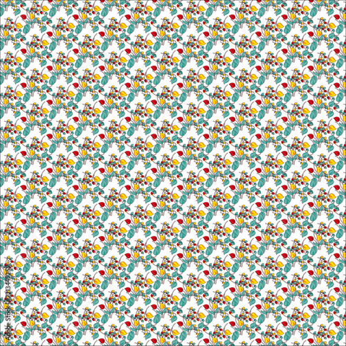 Yellow Teal Floral Seamless Pattern