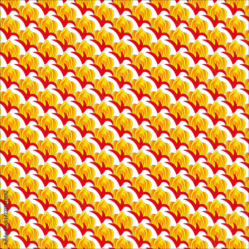 Yellow Orange Floral Motif Repeating Decorative Pattern