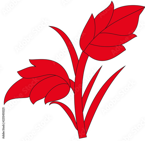 Red Floral Botanical Illustration with Bold Line Art