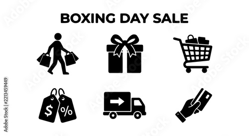 Boxing Day sale icons vector set, retail shopping and discount symbols, ecommerce design