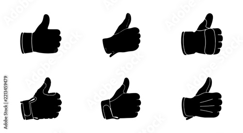 Thumbs up vector set, gloved hand gesture icons, positive feedback symbols for web design