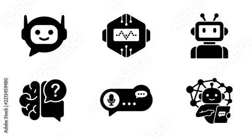 Artificial intelligence chatbot icons, machine learning vector symbols for tech design
