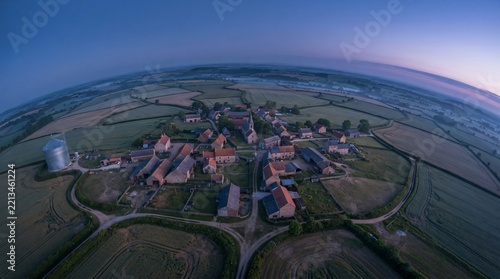 aerial fisheye village rural landscape twilight wallpaper
