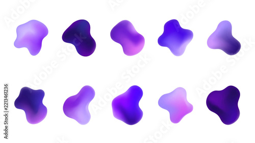 Ten purple gradient blob shapes isolated on a transparent background