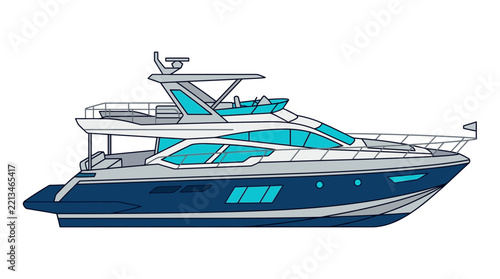 Modern Luxury Yacht Illustration Isolated on White Background