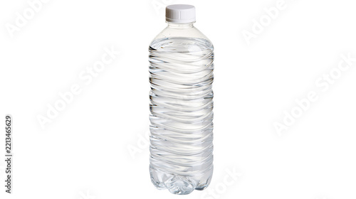 Fotografie Isolated clear ribbed plastic water bottle filled with refreshing pure liquid an