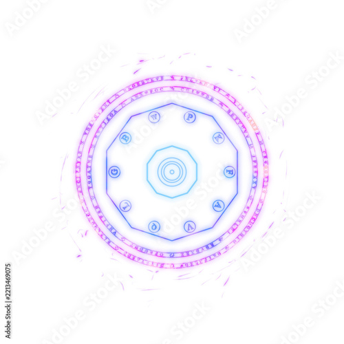 Blue and violet flaming nested 10 sided polygon magic sigil