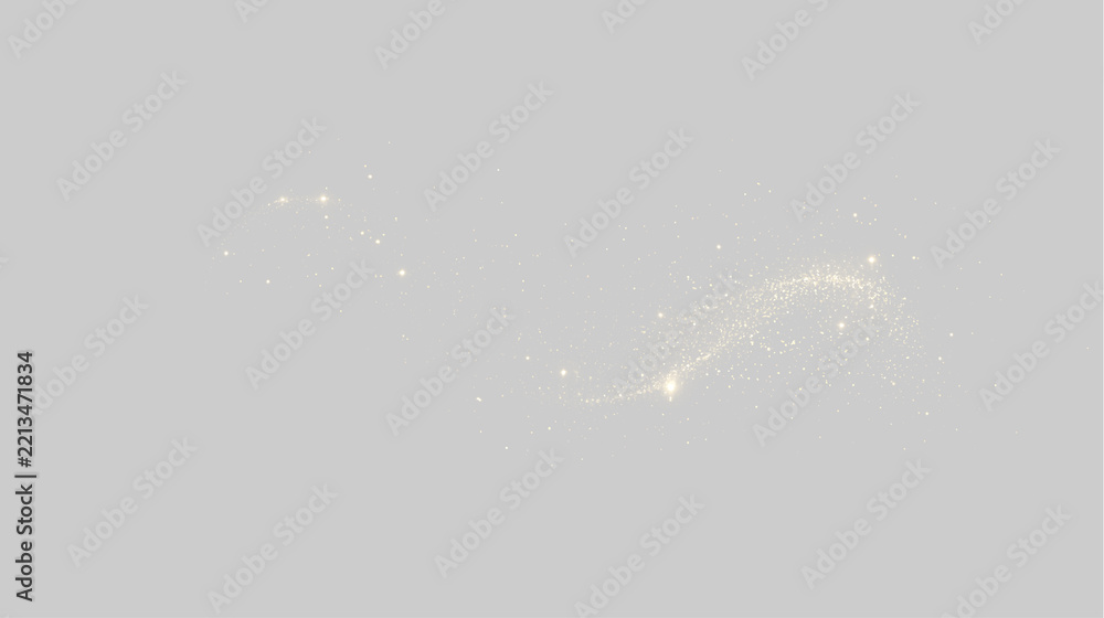 Obraz premium Golden sparkle dust trail on transparent background. Glowing magic particle wave effect for festive holiday design overlay