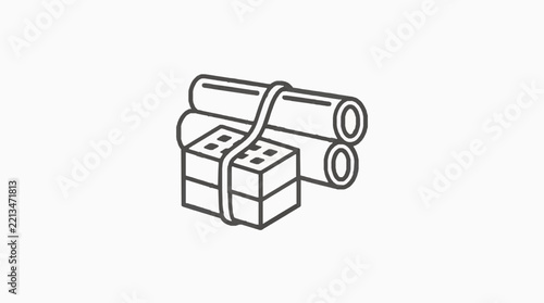 Isometric of stacked bricks with cylindrical handles for storage or organization