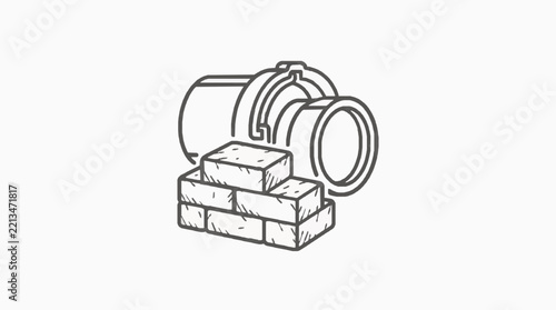 Camera Lens Stacked on Brick Wall Concept