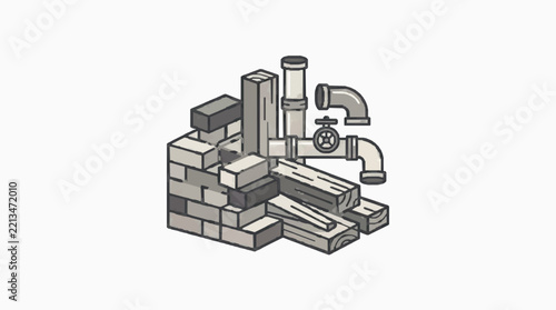 Isometric plumbing and construction materials for architectural projects