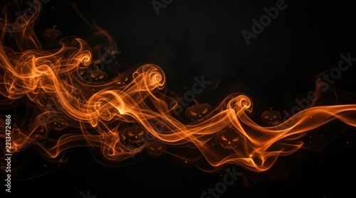 Orange smoke swirls against a dark background