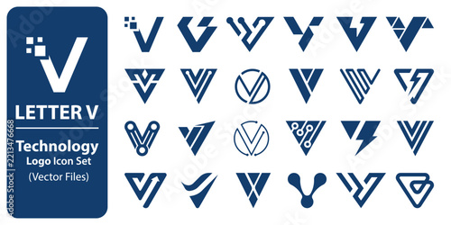 Letter V Technology Logo Collection, Modern Creative Abstract Vector Design Icon Symbol Set