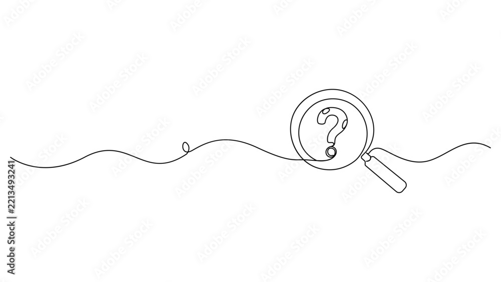 Obraz premium Continuous Line Drawing of Magnifying Glass with Question Mark Minimalist Illustration