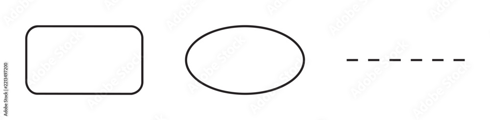 Obraz premium Rounded rectangle, oval, and dashed line set, basic shapes for design