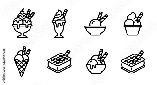 Minimalist ice cream icons set, outline vector desserts collection for menu design and web
