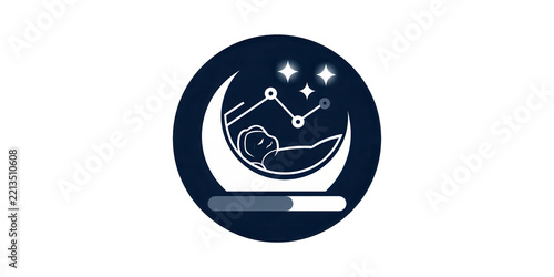 Sleep tracker app icon showing baby sleeping with moon and stars in