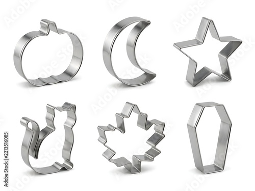 Set of six assorted metal cookie cutters for halloween and autumn baking with halloween kitchenware seasonal crescent utensils bakeware culinary homemade