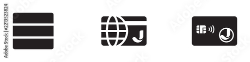 Payment card icons set with credit card and globe, contactless payment and menu options for finance