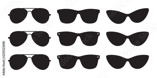 Sunglasses silhouettes set with aviator and cat-eye styles for summer and fashion logos