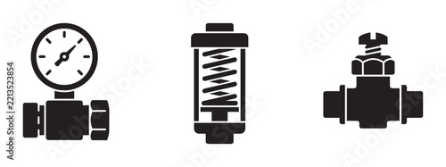 Pressure gauge, filter and valve set for plumbing and industry
