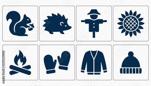 Fall Nature Elements and Seasonal Vector Icon Collection