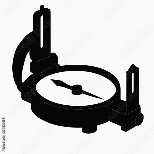 Black and white vector icon of a classic geological compass