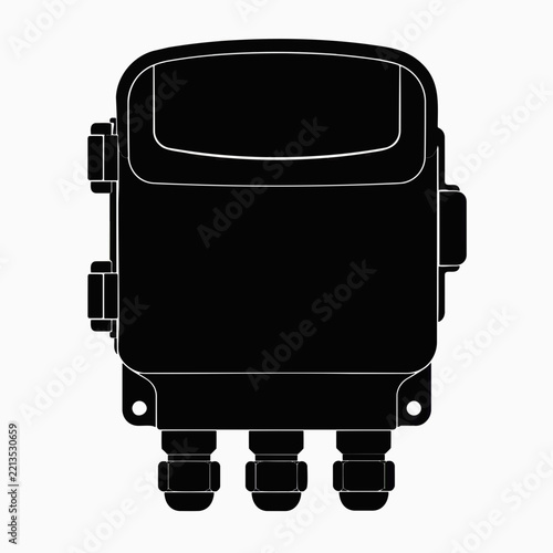 Black electrical junction box icon with three cable outlets