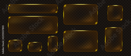 Elegant metallic rectangle with transparent glass element and luminous border, ideal for sophisticated web banners and premium digital badges