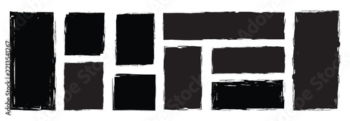 Rectangle Brush stroke, ink paint brush, grunge box. Paint brush grunge border frame. Ink box frames, textured paint splatter borders, rough hand drawn vector elements. Vector