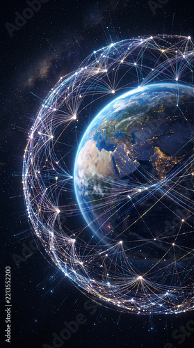 Earth with global network connections in space