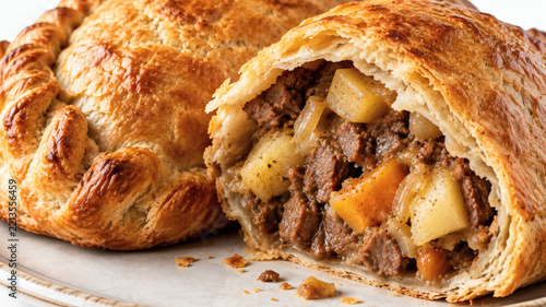 Close Up Traditional Cornish Pasty With Flaky Pastry