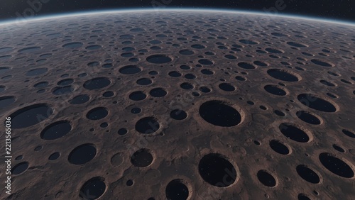 Cratered Alien Planet Surface with Horizon and Stars
