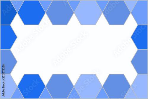 Modern blue geometric background featuring a layered hexagonal and honeycomb-style border surrounding a large, clean white central area. Suitable for presentations, banners, posters, and social media 