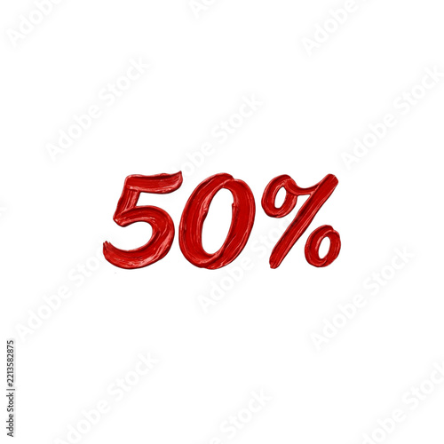 Thick painted red 50 percent discount business offer isolated on png background 