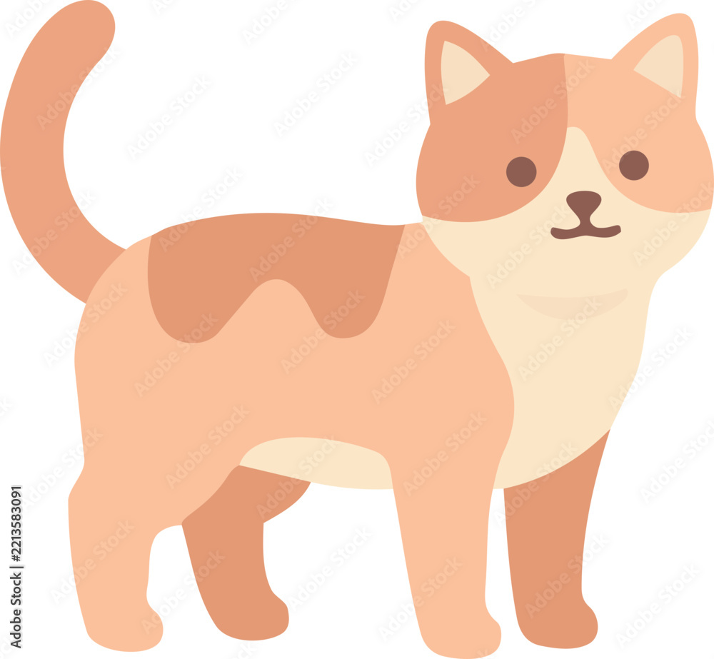 Obraz premium Cute Orange and white cat standing and looking at viewer, flat vector illustration