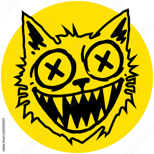 Crazy Cool Cat Mascot Yellow Badge Illustration