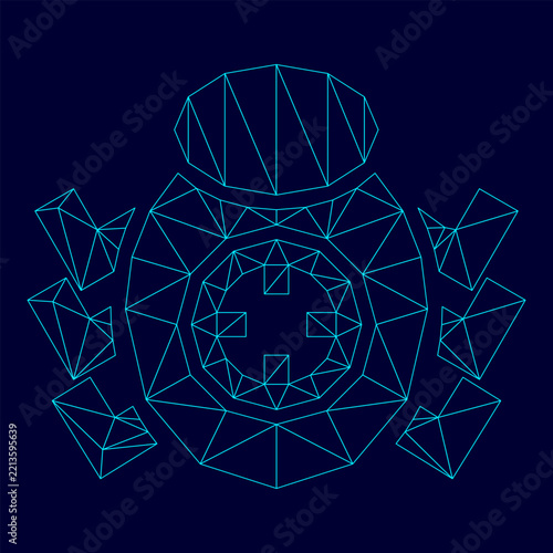 Bug beetle in target sight low poly triangulation triangulated polygonal electric cyan blue vibrant aqua neon color vector illustration image outline contour line