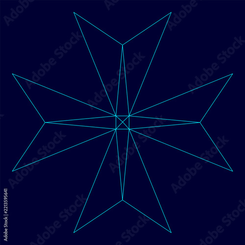 Maltese cross low poly triangulation triangulated polygonal electric cyan blue vibrant aqua neon color vector illustration image outline contour line