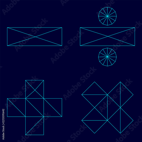 Math signs low poly triangulation triangulated polygonal electric cyan blue vibrant aqua neon color vector illustration image outline contour line