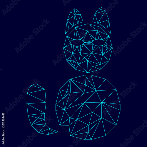 Cat low poly triangulation triangulated polygonal electric cyan blue vibrant aqua neon color vector illustration image outline contour line